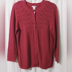 Rebecca Malone Women's Cardigan Size Large Dark Pink Button Up Textured Design